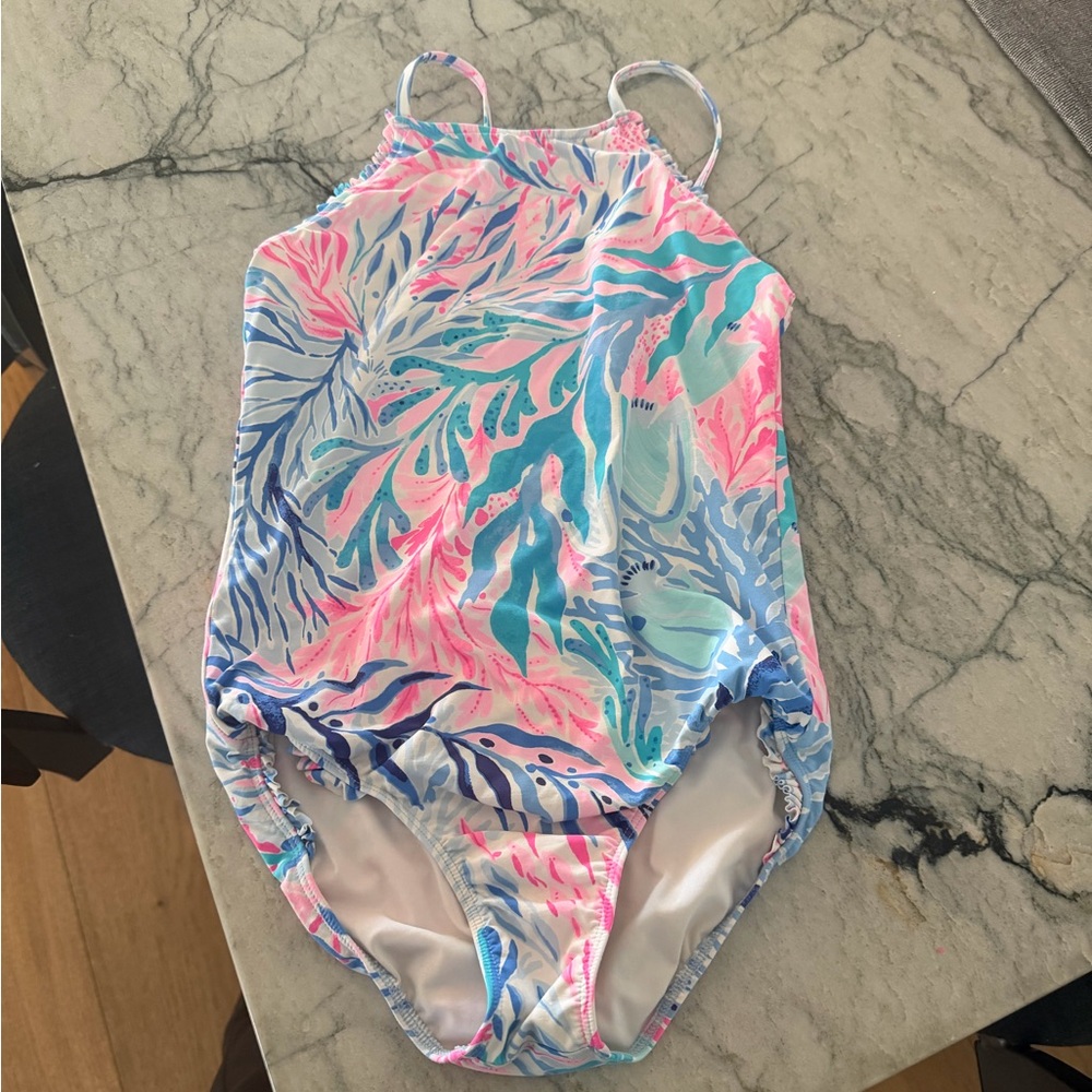 Lilly Pulitzer Pink and Blue Tropical Kids Swimsuit